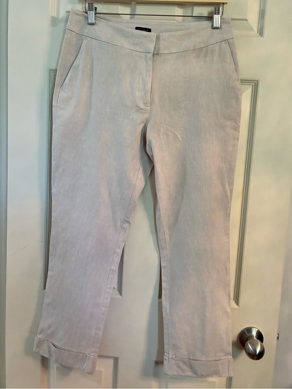 Ann Taylor Factory Light Beige Linen Blend Cropped Ankle Pants - EUC